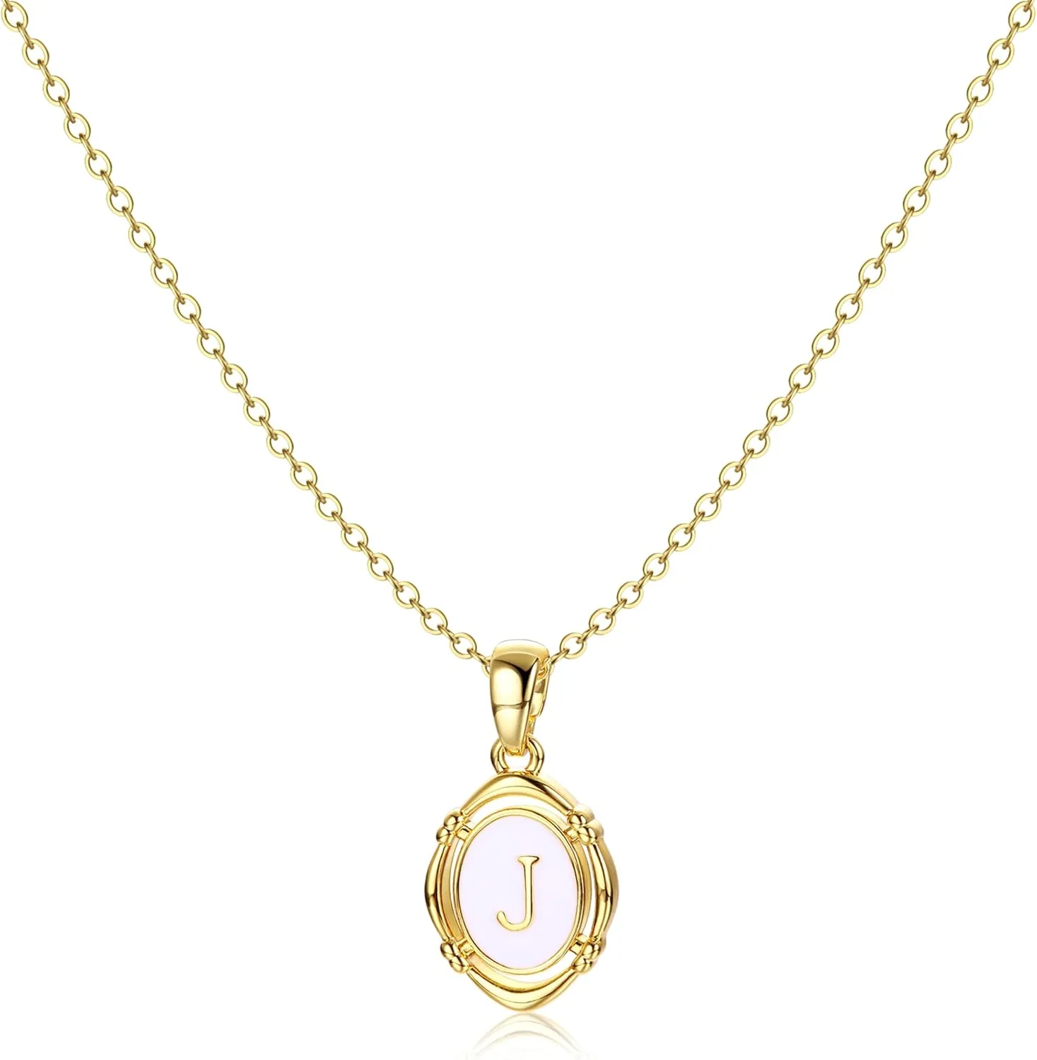 Krfy Initial Necklaces for Women - Dainty Gold Charm Necklaces 14K Gold Plated Oval Letter White Enamel Personalized Name Necklaces for Women Trendy Gold Necklace Jewelry