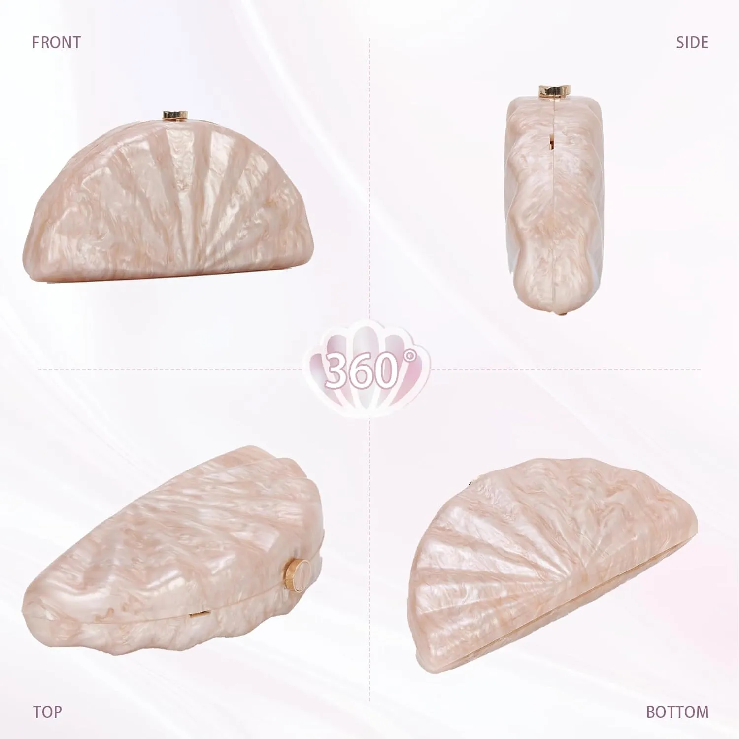 KUANG! Fan Shell Acrylic Clutch Handbag Marble Unique Purse Shell Clutch Evening Bag for Party
