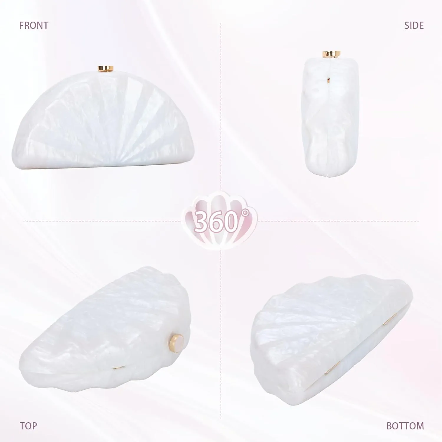 KUANG! Fan Shell Acrylic Clutch Handbag Marble Unique Purse Shell Clutch Evening Bag for Party