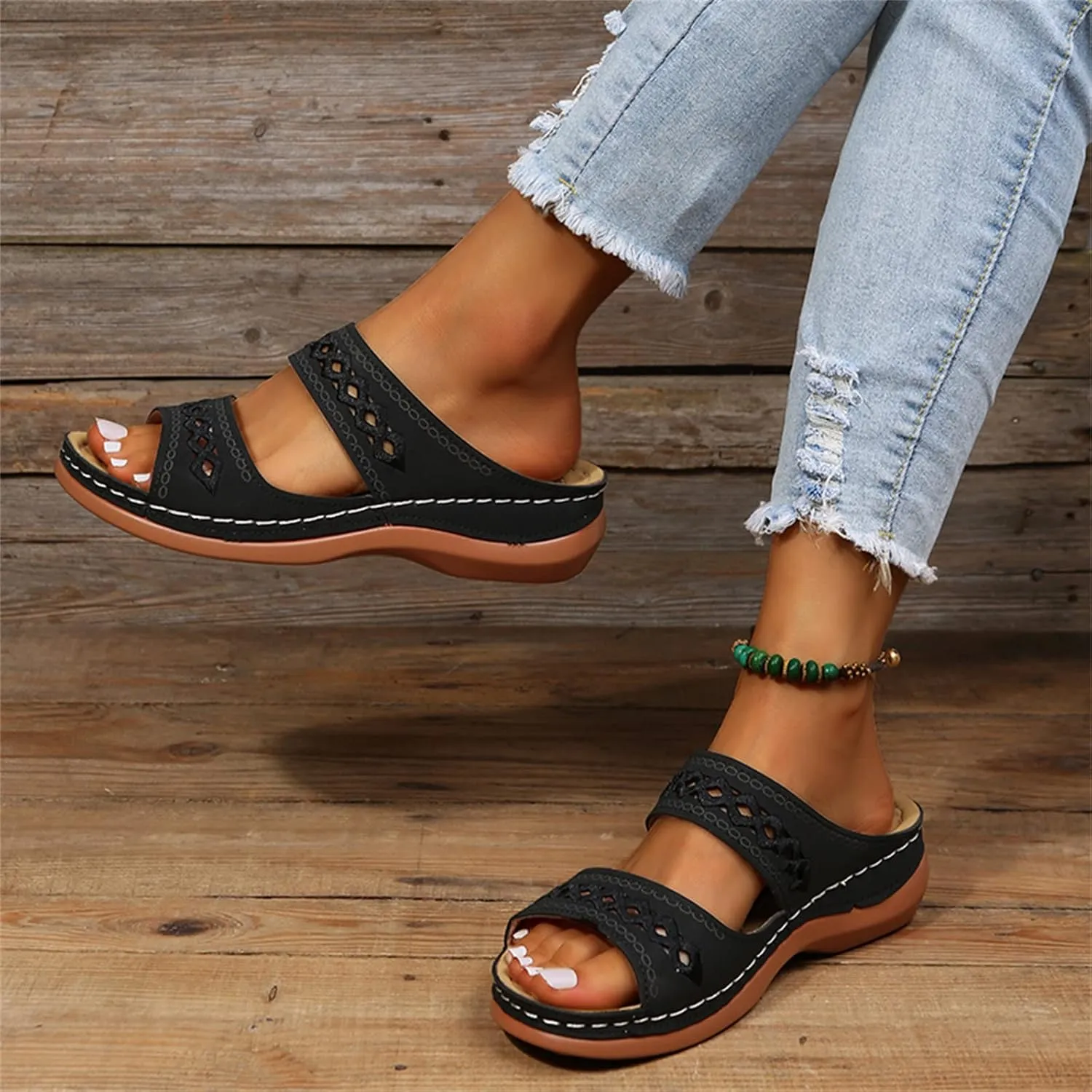 Ladmiple Sandalias para Mujer Elegantes, Sandals Women Orthopedic Open Toe Sandals Retro Anti-Slip Breathable Sandals