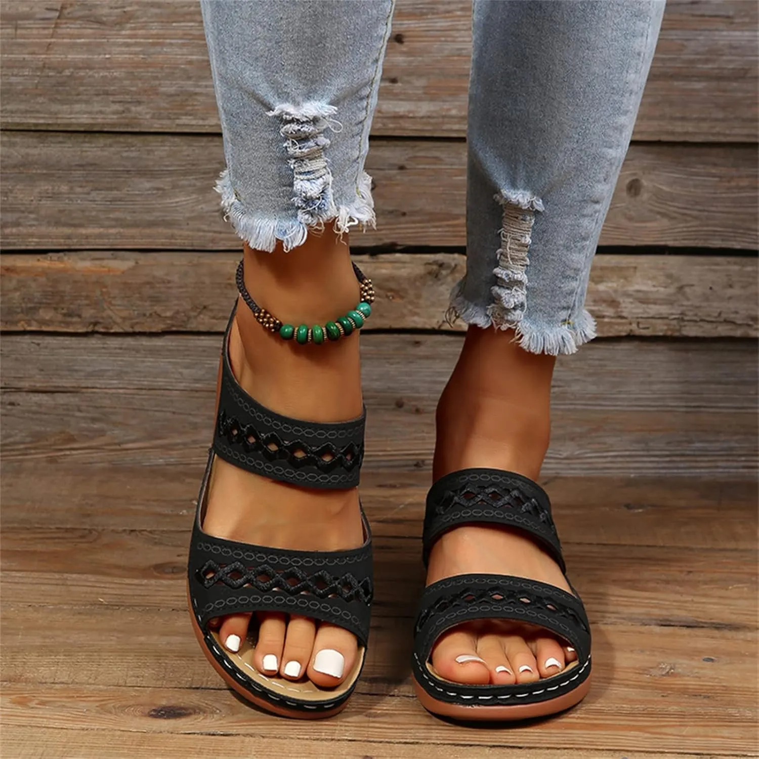 Ladmiple Sandalias para Mujer Elegantes, Sandals Women Orthopedic Open Toe Sandals Retro Anti-Slip Breathable Sandals