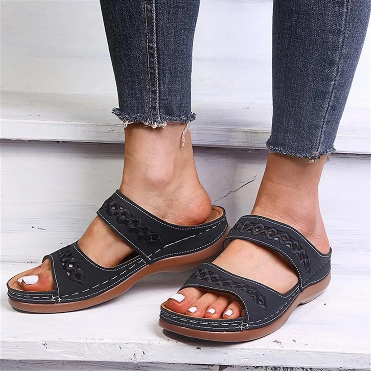 Ladmiple Sandalias para Mujer Elegantes, Sandals Women Orthopedic Open Toe Sandals Retro Anti-Slip Breathable Sandals