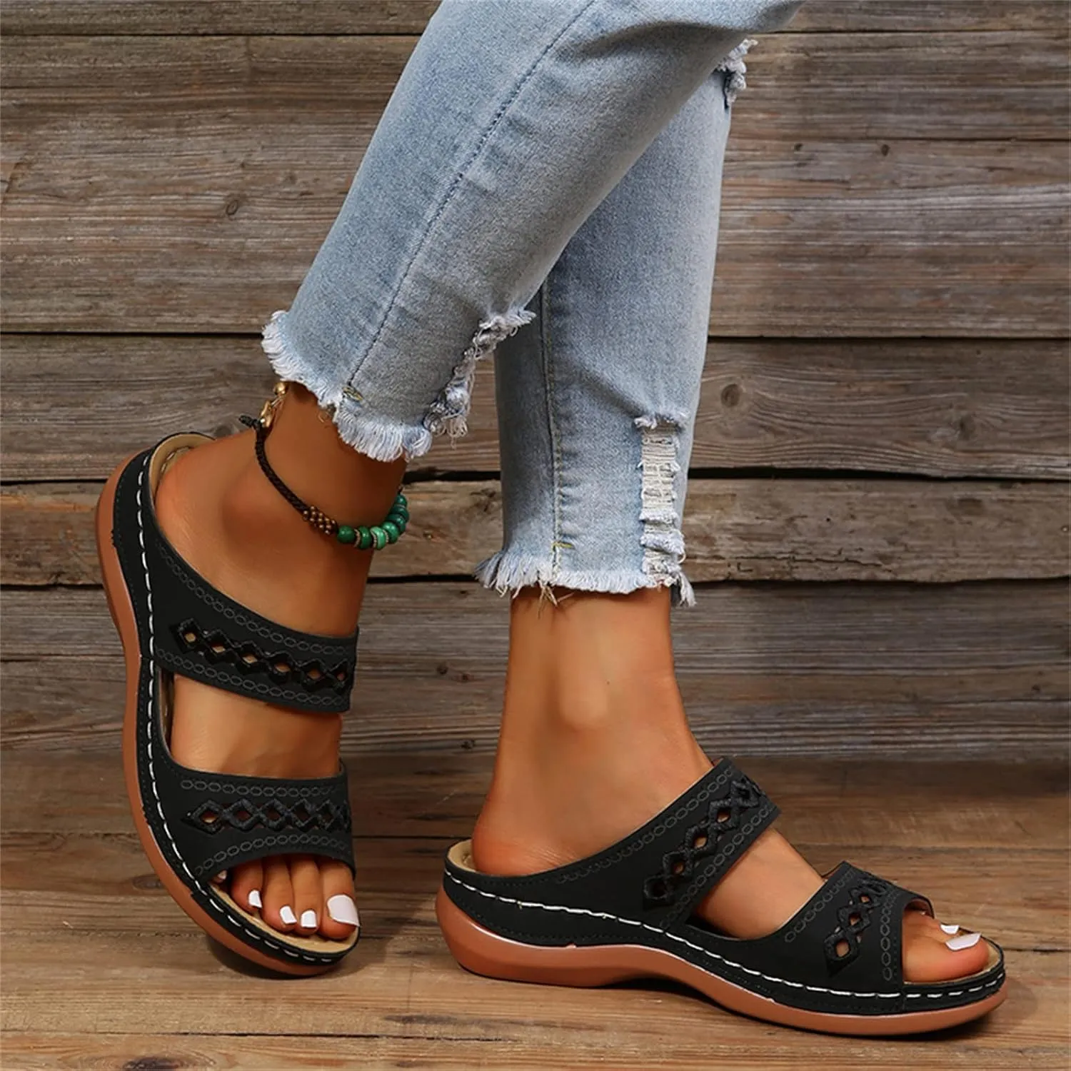 Ladmiple Sandalias para Mujer Elegantes, Sandals Women Orthopedic Open Toe Sandals Retro Anti-Slip Breathable Sandals
