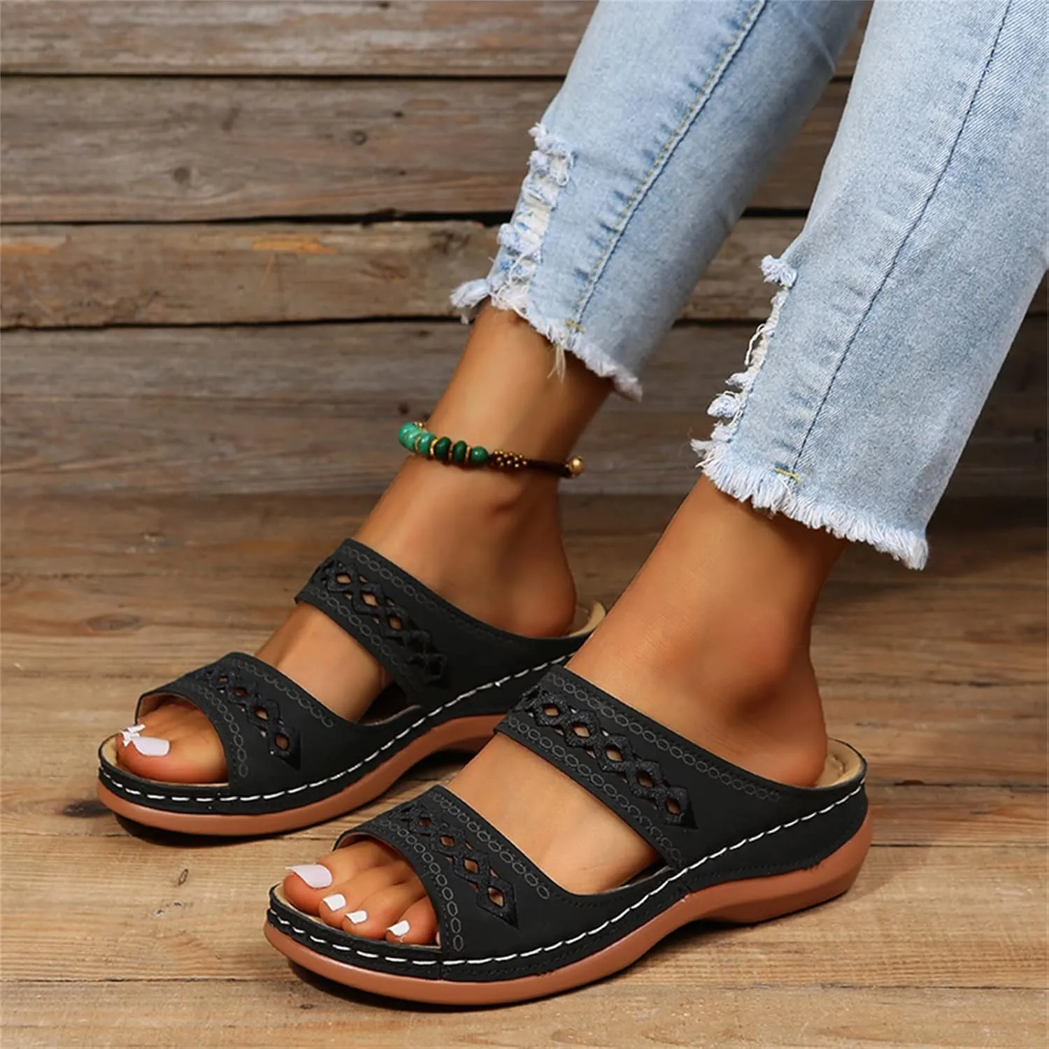 Ladmiple Sandalias para Mujer Elegantes, Sandals Women Orthopedic Open Toe Sandals Retro Anti-Slip Breathable Sandals