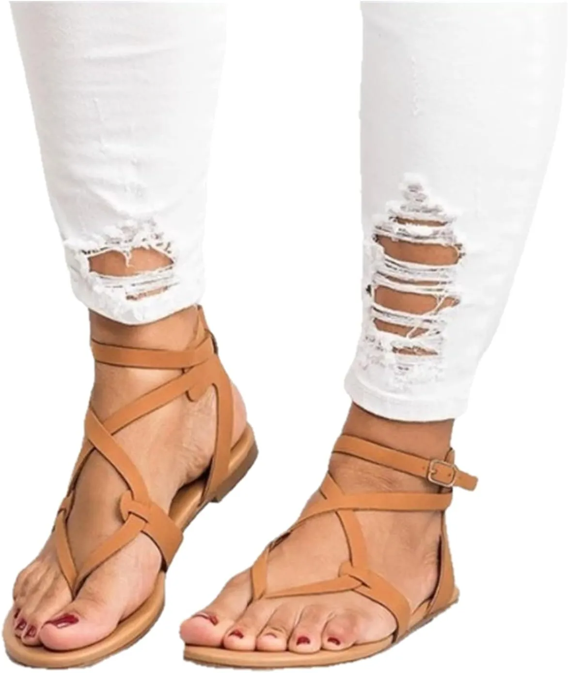 Ladmiple Sandals for Women Dressy,Womens Summer Cute Flip Flops Gladiator Strappy Sandal Casual Roman Beach Flat Shoes