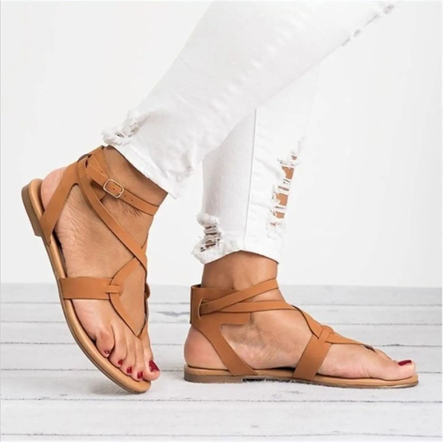 Ladmiple Sandals for Women Dressy,Womens Summer Cute Flip Flops Gladiator Strappy Sandal Casual Roman Beach Flat Shoes