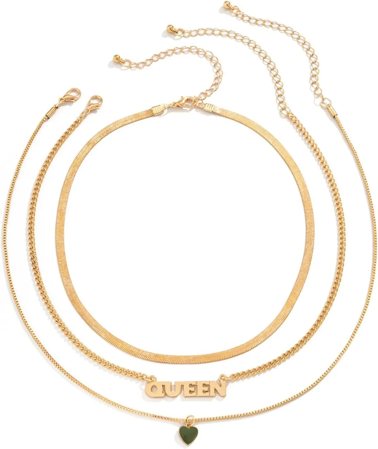 Layered Choker Necklace, Layered Necklaces for Women Queen Heart Pendant Chain Necklaces Jewelry for Women and Girl, 3 Pieces, Gold