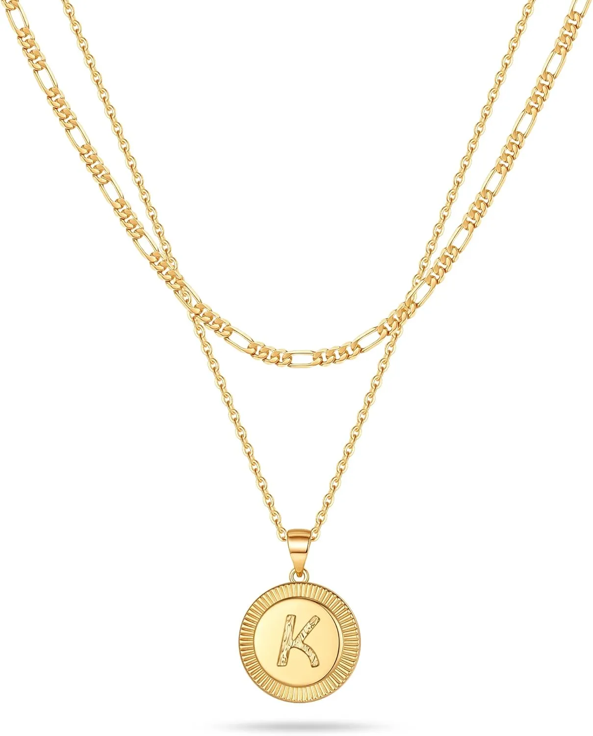 Layered Initial Necklaces for Women, 14K Gold Plated Paperclip Chain Necklace Round Gold Necklace Letter Pendant Layering Initial Necklaces for Women Gold Jewelry for Women Gifts