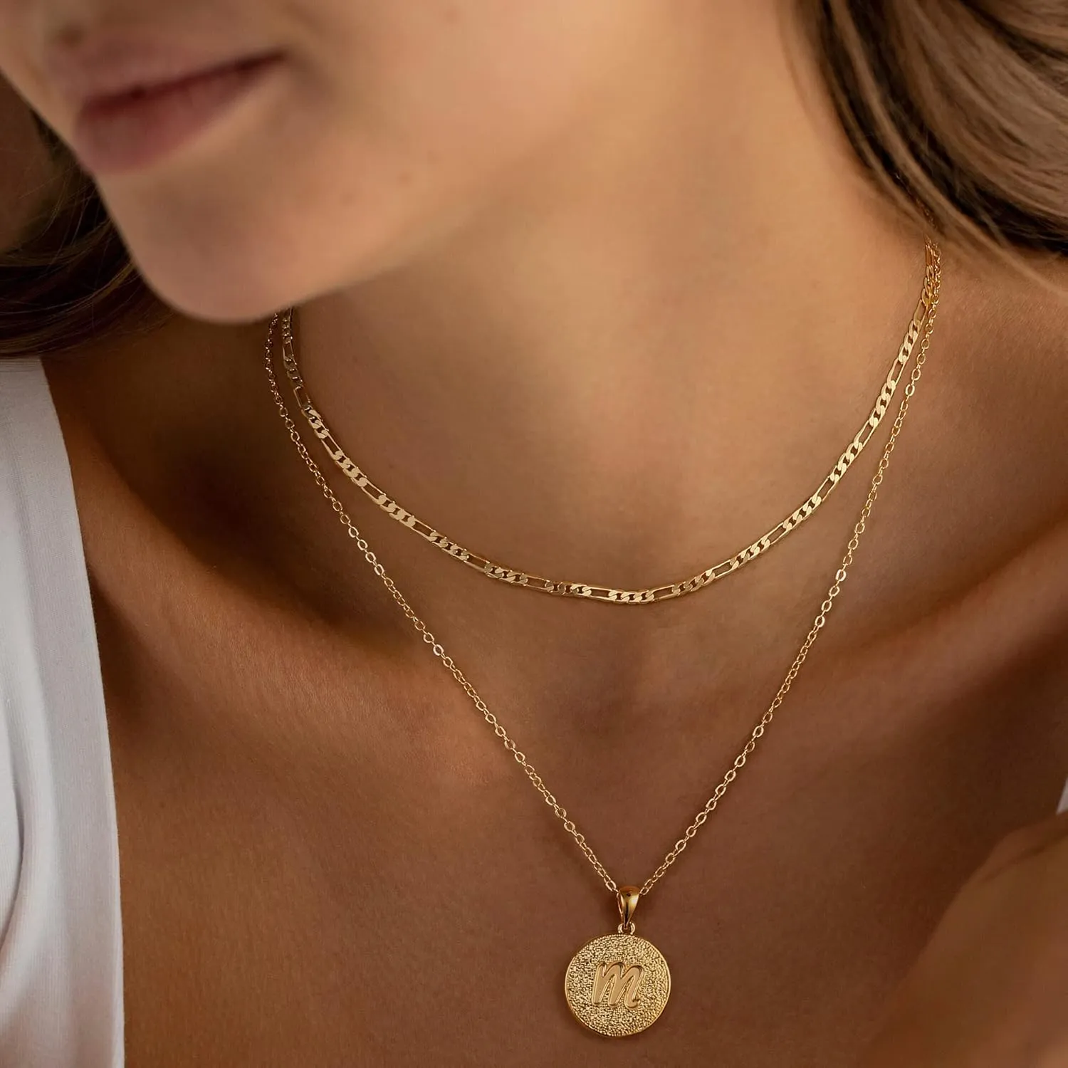 Layered Initial Necklaces for Women, 14K Gold Plated Paperclip Chain Necklace Round Gold Necklace Letter Pendant Layering Initial Necklaces for Women Gold Jewelry for Women Gifts