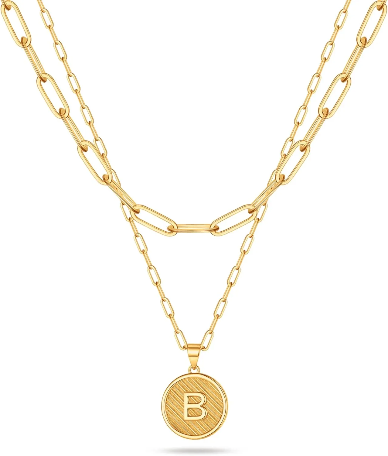 Layered Initial Necklaces for Women, 14K Gold Plated Paperclip Chain Necklace Round Gold Necklace Letter Pendant Layering Initial Necklaces for Women Gold Jewelry for Women Gifts
