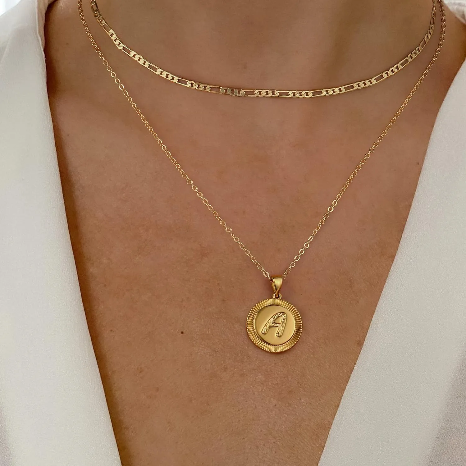 Layered Initial Necklaces for Women, 14K Gold Plated Paperclip Chain Necklace Round Gold Necklace Letter Pendant Layering Initial Necklaces for Women Gold Jewelry for Women Gifts