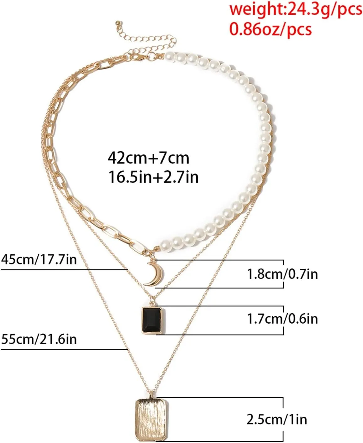 Layered Necklace for Women, Layered Necklaces for Women Moon Pearl Pendant Chain Necklaces Jewelry Birthday Gift for Her, 5 Pieces