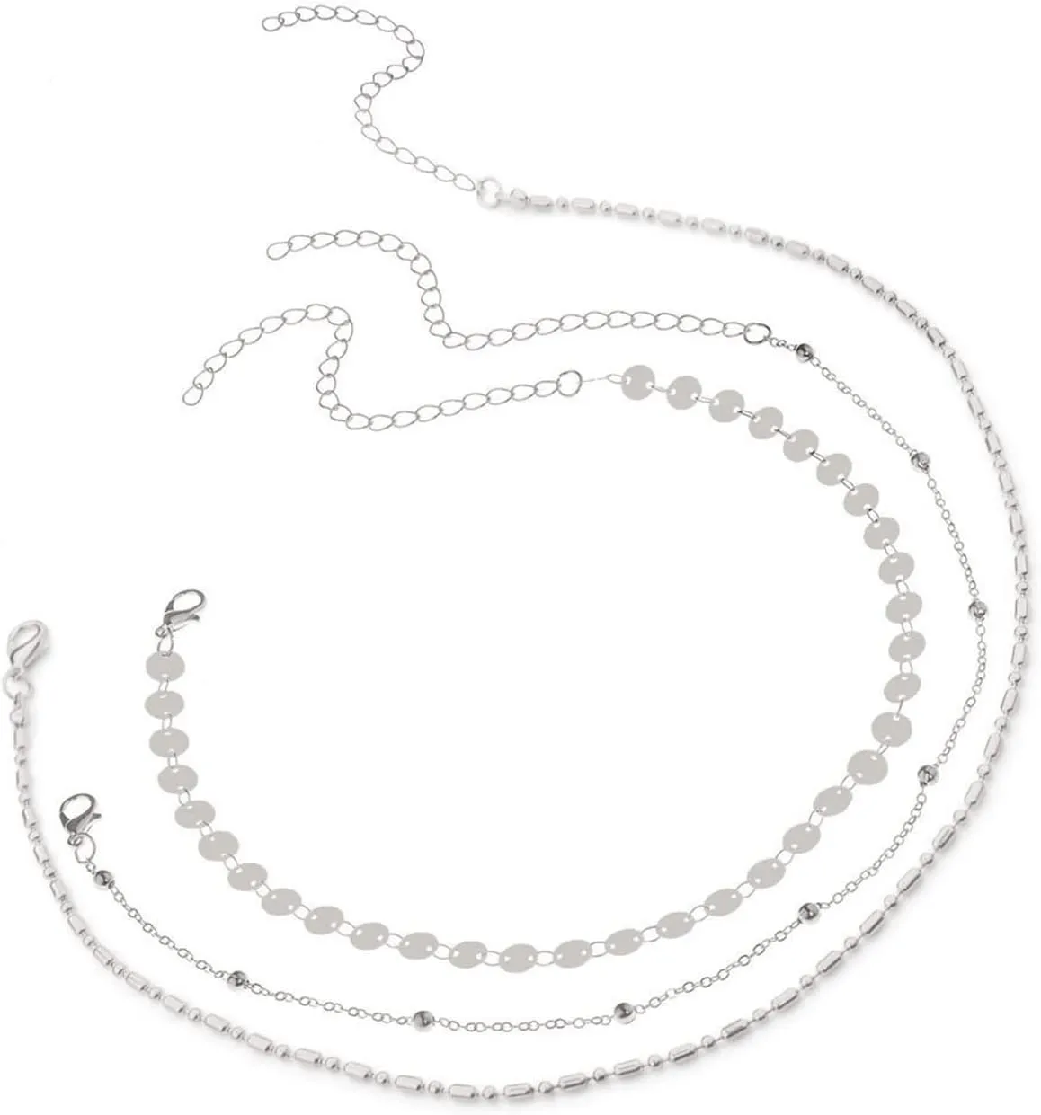 Layered Necklace Prom, Necklaces for Women Silver 3 Layer Chain Necklaces Lobster Claw Sequin Design Vacation Mother of The Groom Gifts 38Cm