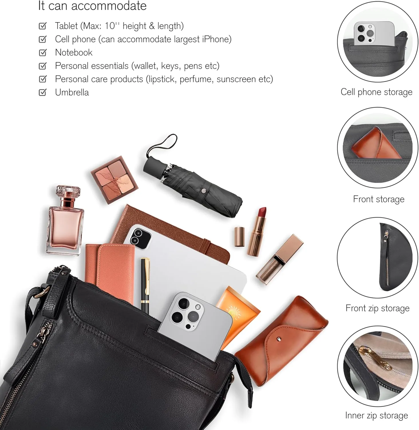 Leather Crossbody Bags for Women - Ladies Sling Handbags - Medium Cross body Purses Handbags - Purses For Women