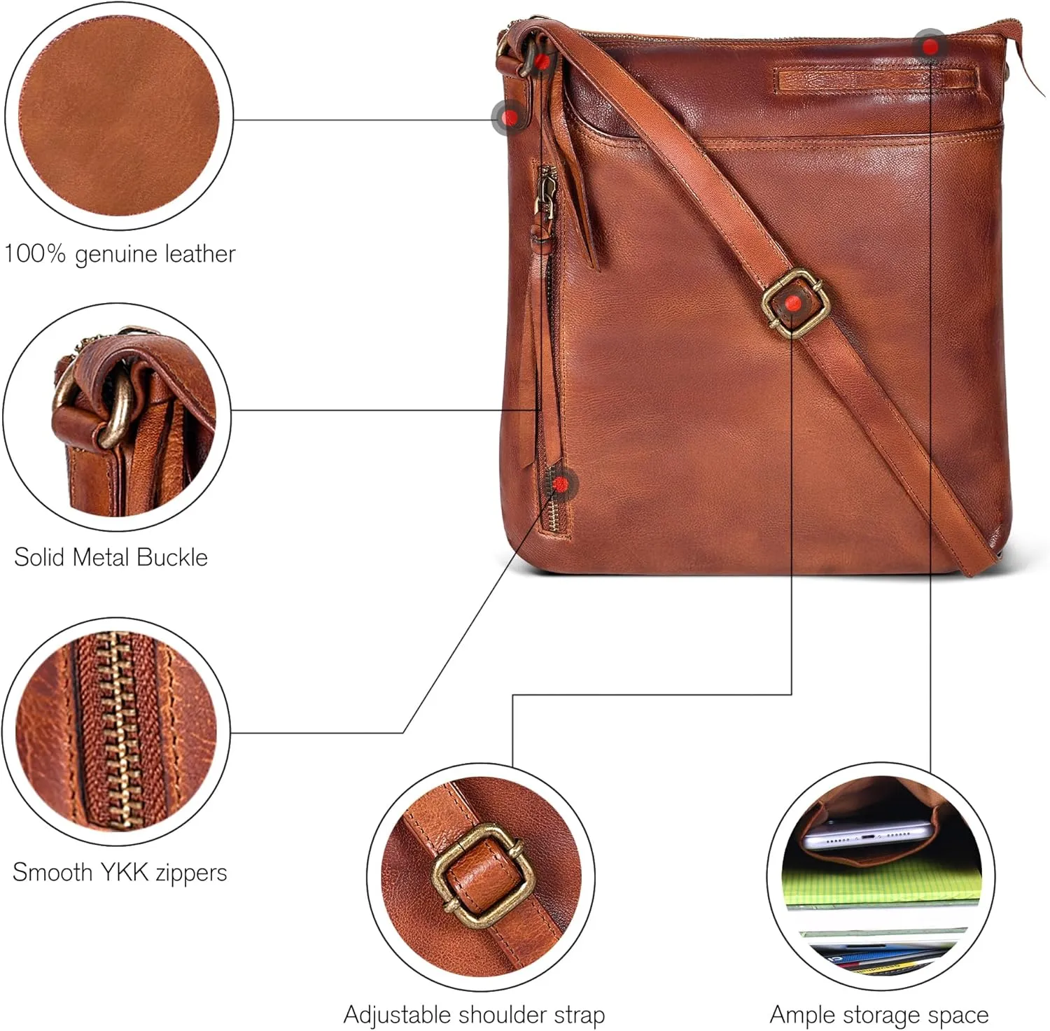 Leather Crossbody Bags for Women - Ladies Sling Handbags - Medium Cross body Purses Handbags - Purses For Women