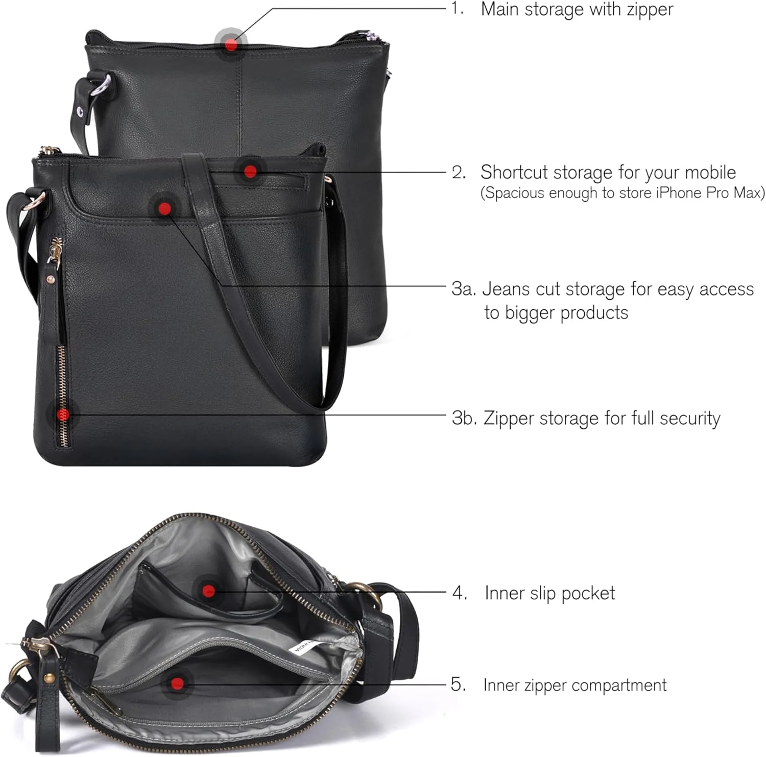 Leather Crossbody Bags for Women - Ladies Sling Handbags - Medium Cross body Purses Handbags - Purses For Women