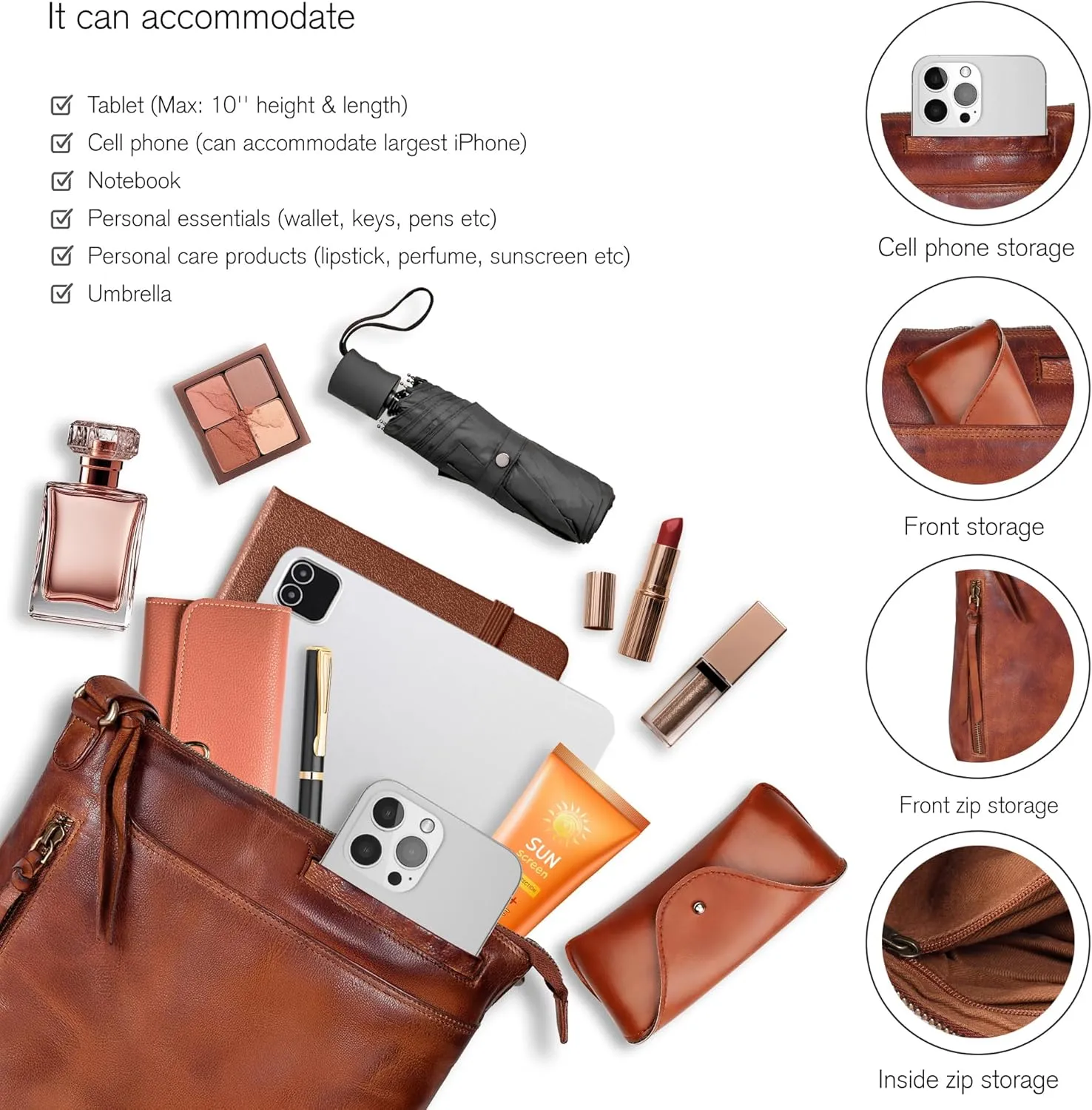 Leather Crossbody Bags for Women - Ladies Sling Handbags - Medium Cross body Purses Handbags - Purses For Women