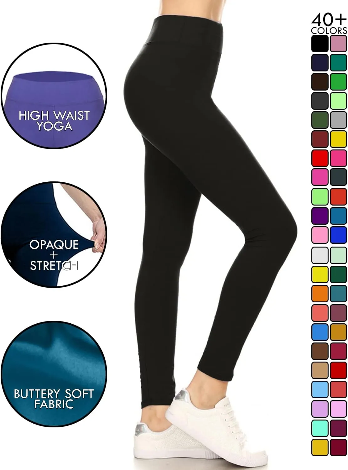 Leggings Depot High Waisted Leggings for Women Buttery Smooth & Soft Women's Solid Yoga - Reg, Plus, 1X3X, 3X5X