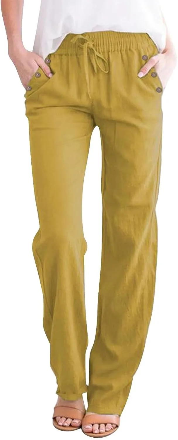 Linen Pants for Women Printed Capri Pant Plus Size Wide Leg Sweatpants Summer Cropped Elastic Waist Trousers