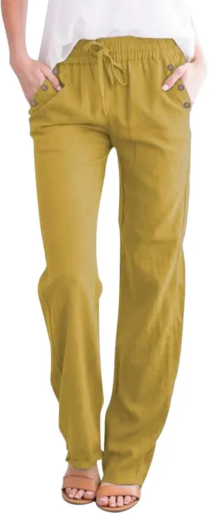 Linen Pants for Women Printed Capri Pant Plus Size Wide Leg Sweatpants Summer Cropped Elastic Waist Trousers