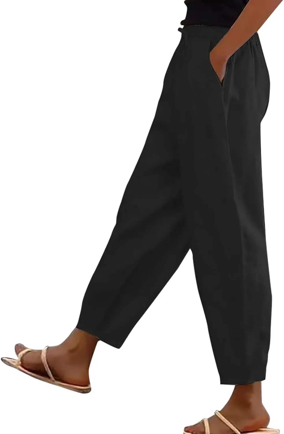 Linen Pants Women Straight Leg Drawstring Casual Trousers Pockets Beach Vacation Lounge Palazzo High Waist Pants