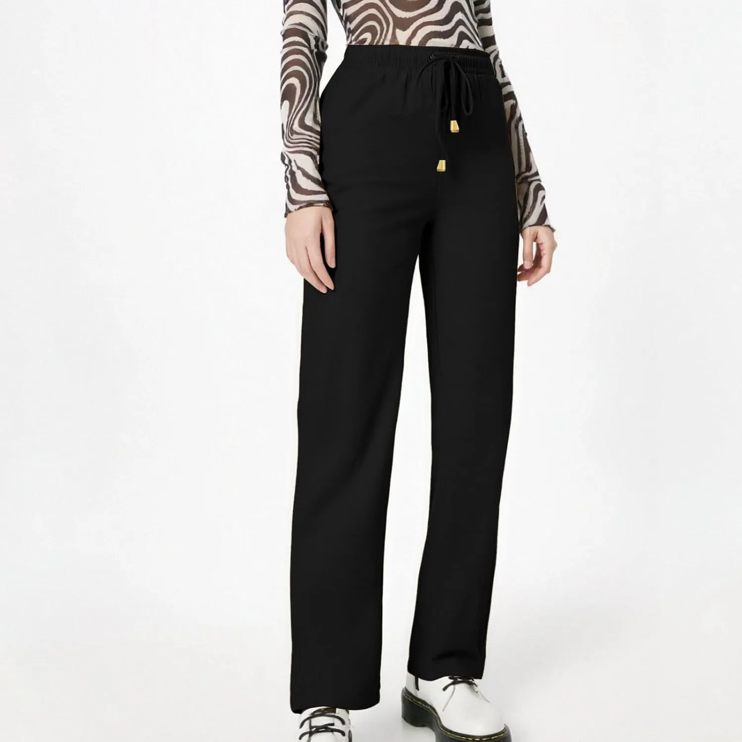 Linen Pants Women Summer Casual Capri Wide Leg Pants with Pockets Palazzo Comfy Baggy High Waisted Pant