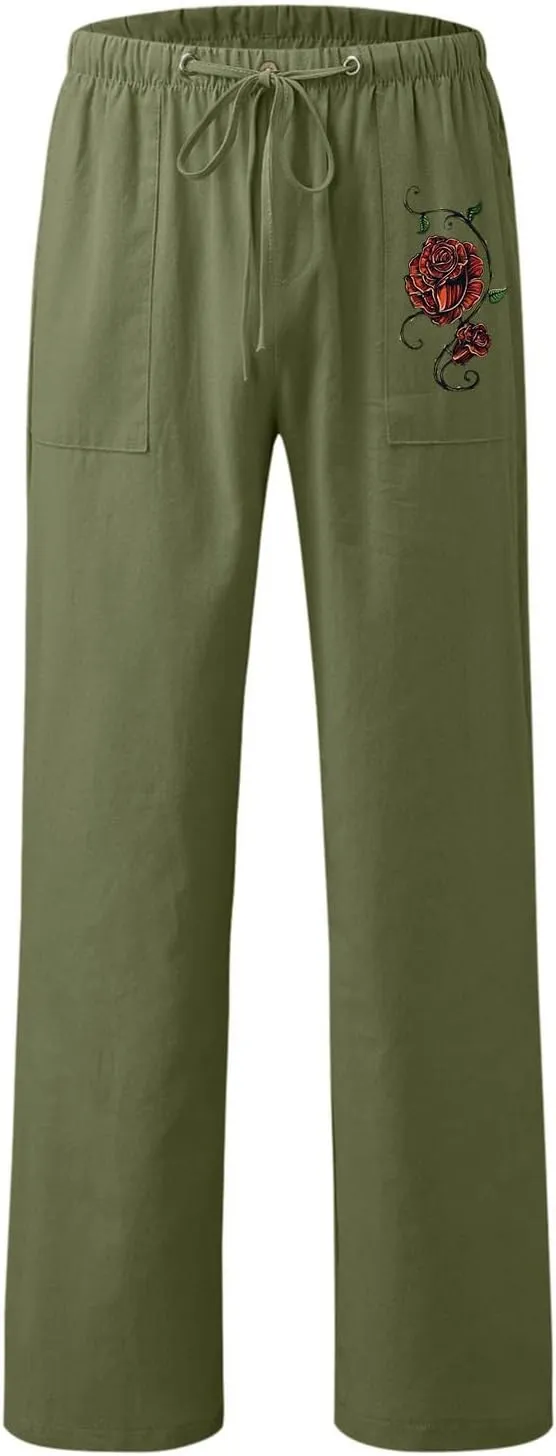 Linen Pants Women Summer Cropped Straight Leg Crop Pants Ladies Casual Long Loose Pant Slacks Women's Wide Leg Linen