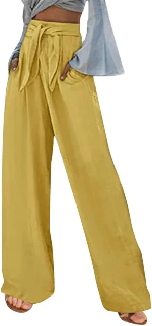 Linen Pants Women Summer Loose Fit Comfy Cotton Trousers Women's Cotton Linen Capri Pants Wide Leg Elastic Beach Pant