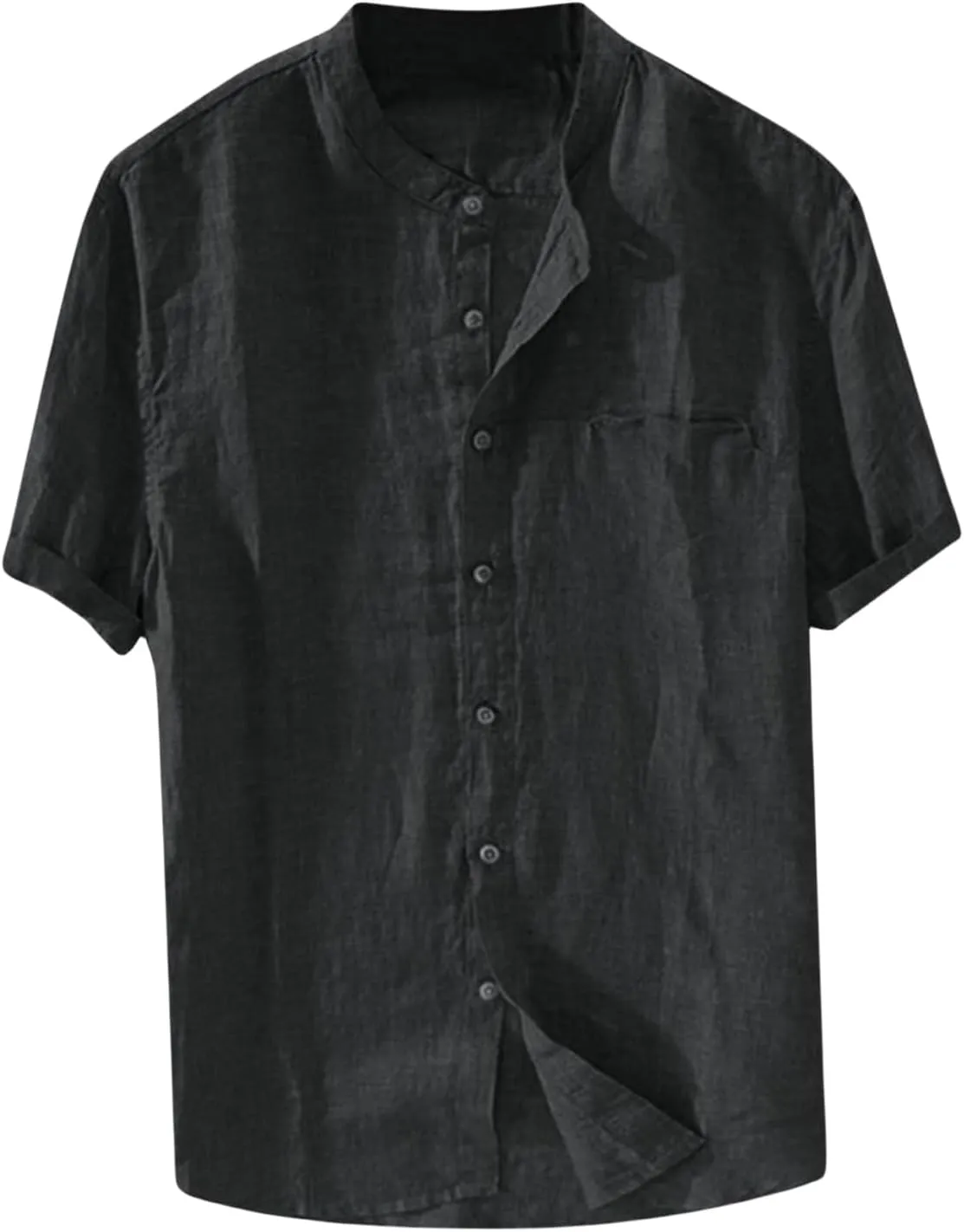 Linen Shirt for Men Collarless Button Down Short Sleeve Shirts Cotton Beach Casual Summer Shirts