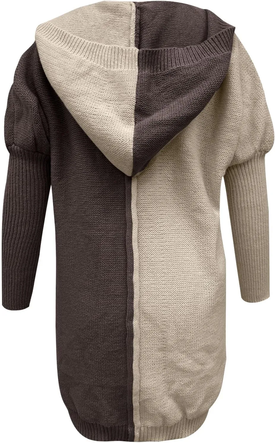 Long Cardigan Sweaters for Women Winter Coats Color Block Knit Sweater Fall Jackets with Hood Long Trench Coat