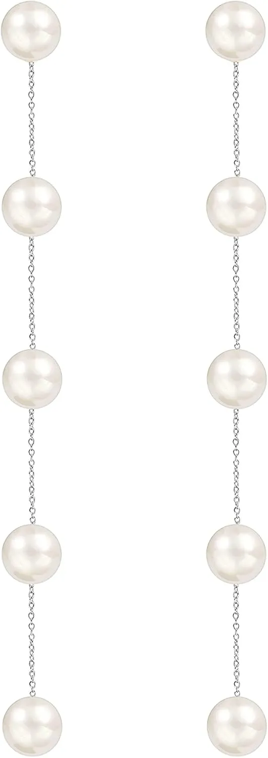 Long Pearl Earrings for Women 925 sterling silver Pearl Dangle Earrings Hypoallergenic Elegant Wedding Pearl Tassel Earrings for Bridal Christmas Gift