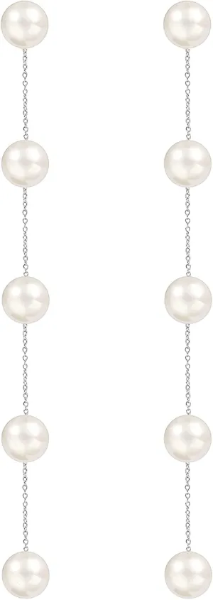 Long Pearl Earrings for Women 925 sterling silver Pearl Dangle Earrings Hypoallergenic Elegant Wedding Pearl Tassel Earrings for Bridal Christmas Gift