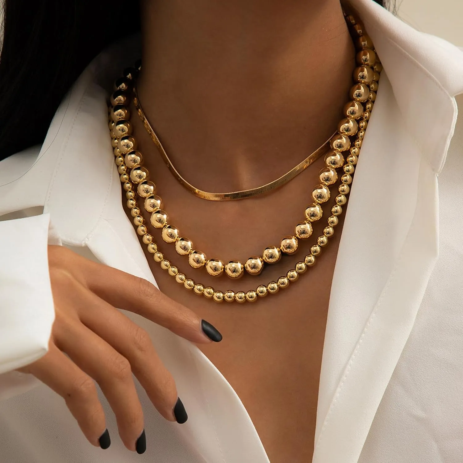 Long tiantian Gold Layered Necklaces for Women Chunky Gold Necklace Herringbone Paperclip Chain Necklace Trendy Necklaces for Women Gold Jewelry For Women Gift