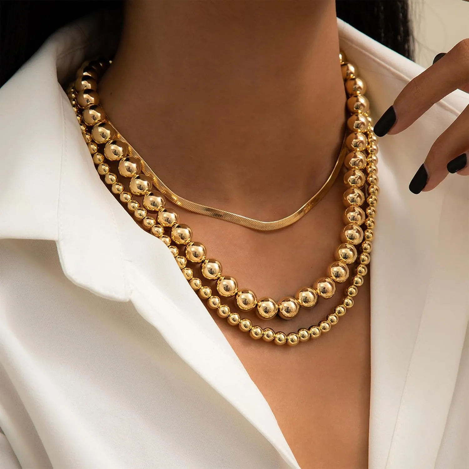 Long tiantian Gold Layered Necklaces for Women Chunky Gold Necklace Herringbone Paperclip Chain Necklace Trendy Necklaces for Women Gold Jewelry For Women Gift
