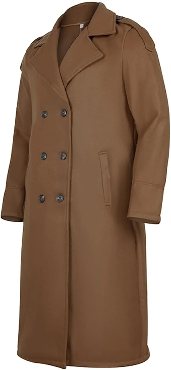 Long Trench Coat Men Double Breasted Oversized Windbreaker Lapel Long Jacket Casual Windproof Overcoat with Pockets