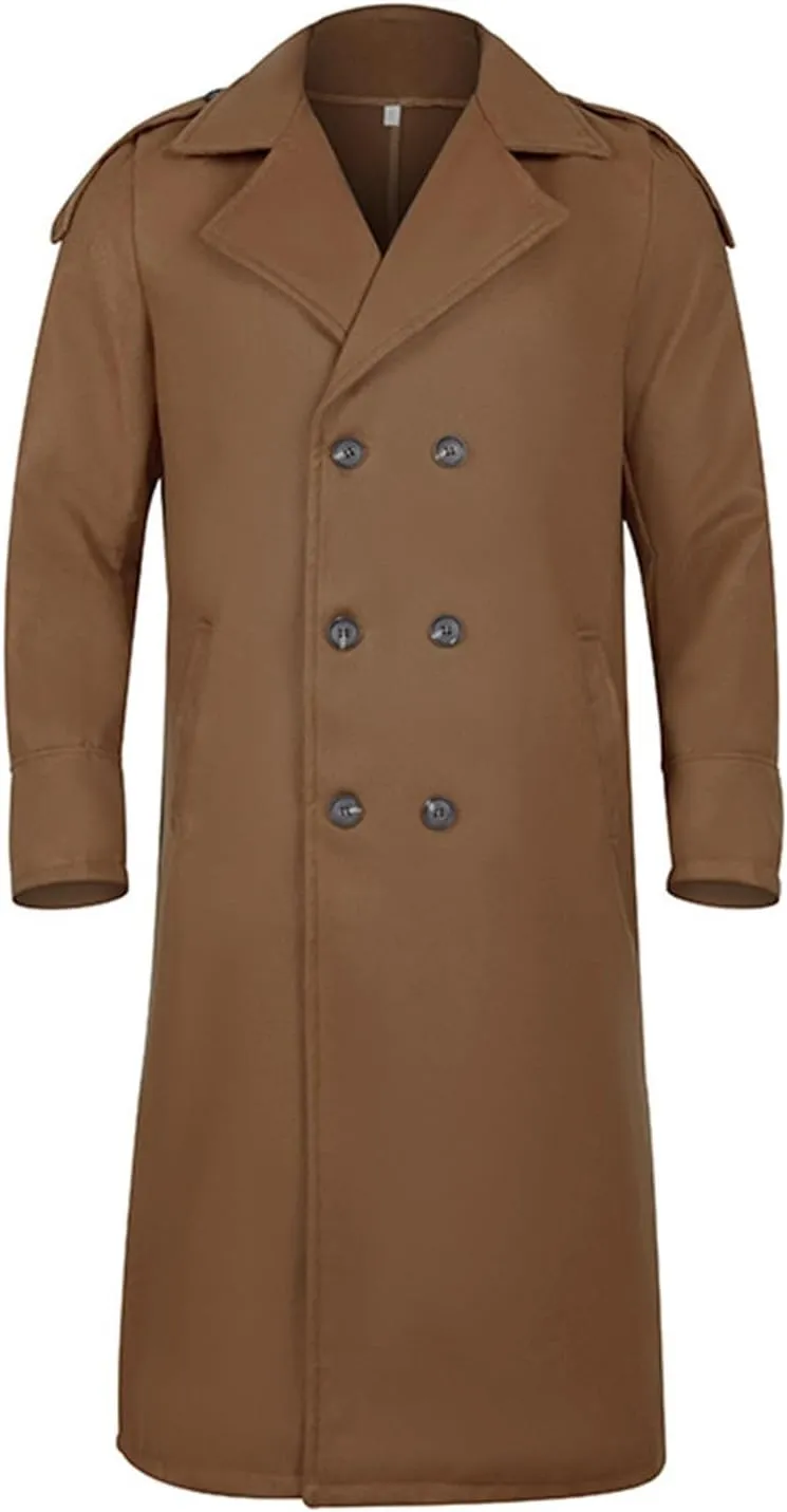 Long Trench Coat Men Double Breasted Oversized Windbreaker Lapel Long Jacket Casual Windproof Overcoat with Pockets