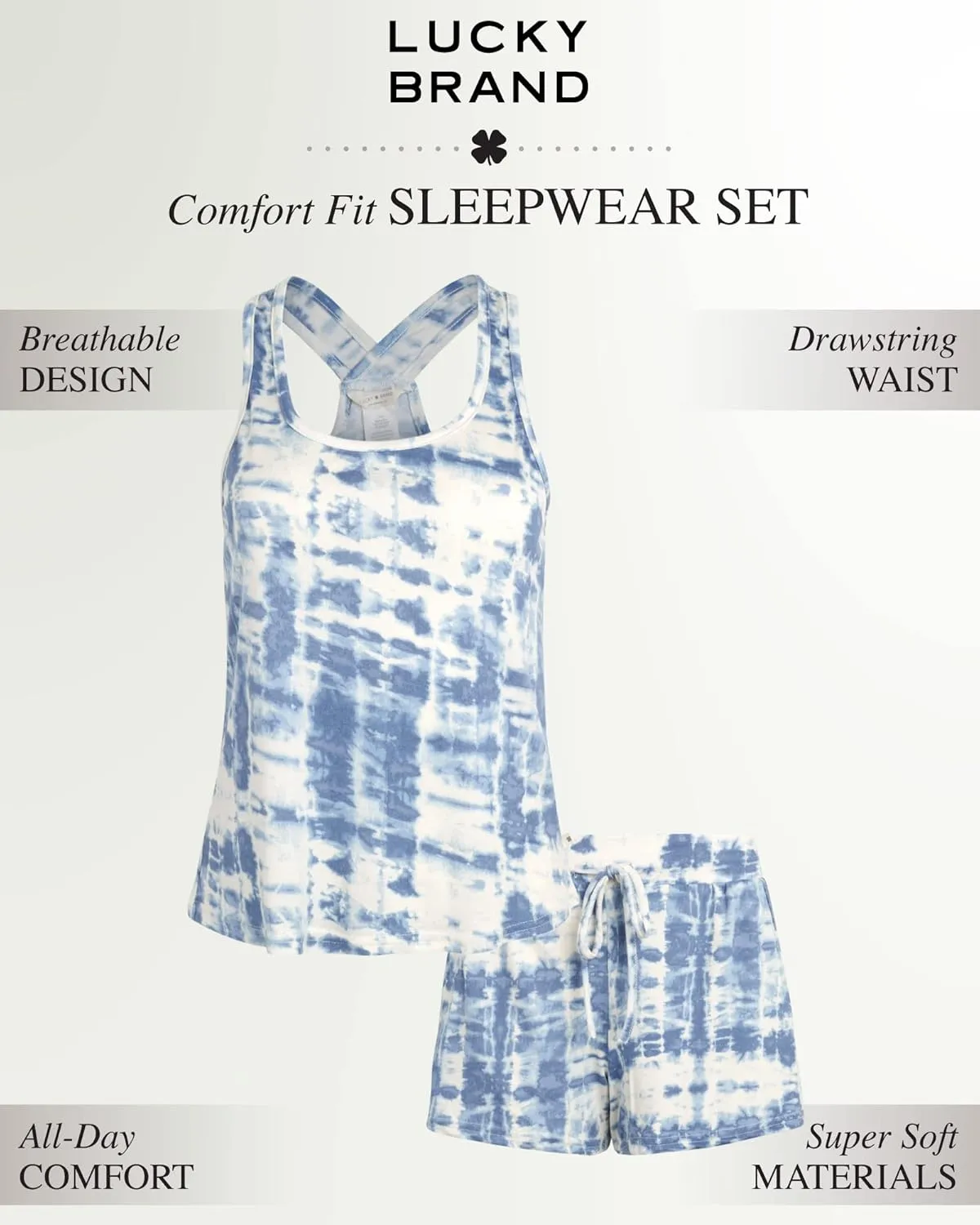 Lucky Brand Womens 2-Piece Pajama Set  Soft Sleepwear with Cross Back Tank Top and Sleep Shorts