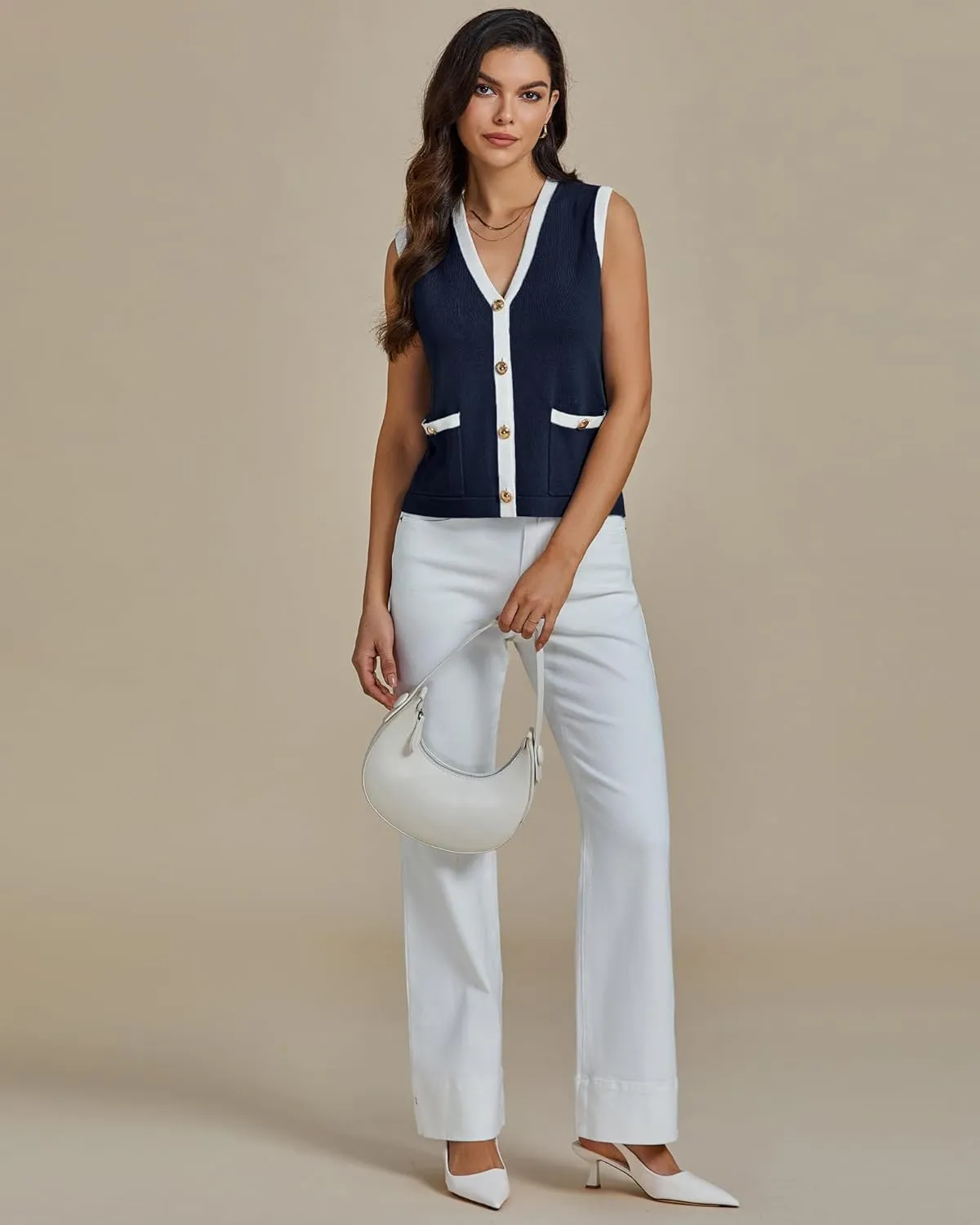 luvamia Knit Vest for Women Trendy Colorblock Button Down Dressy Casual Sleeveless Summer Sweater Vests Top with Pockets