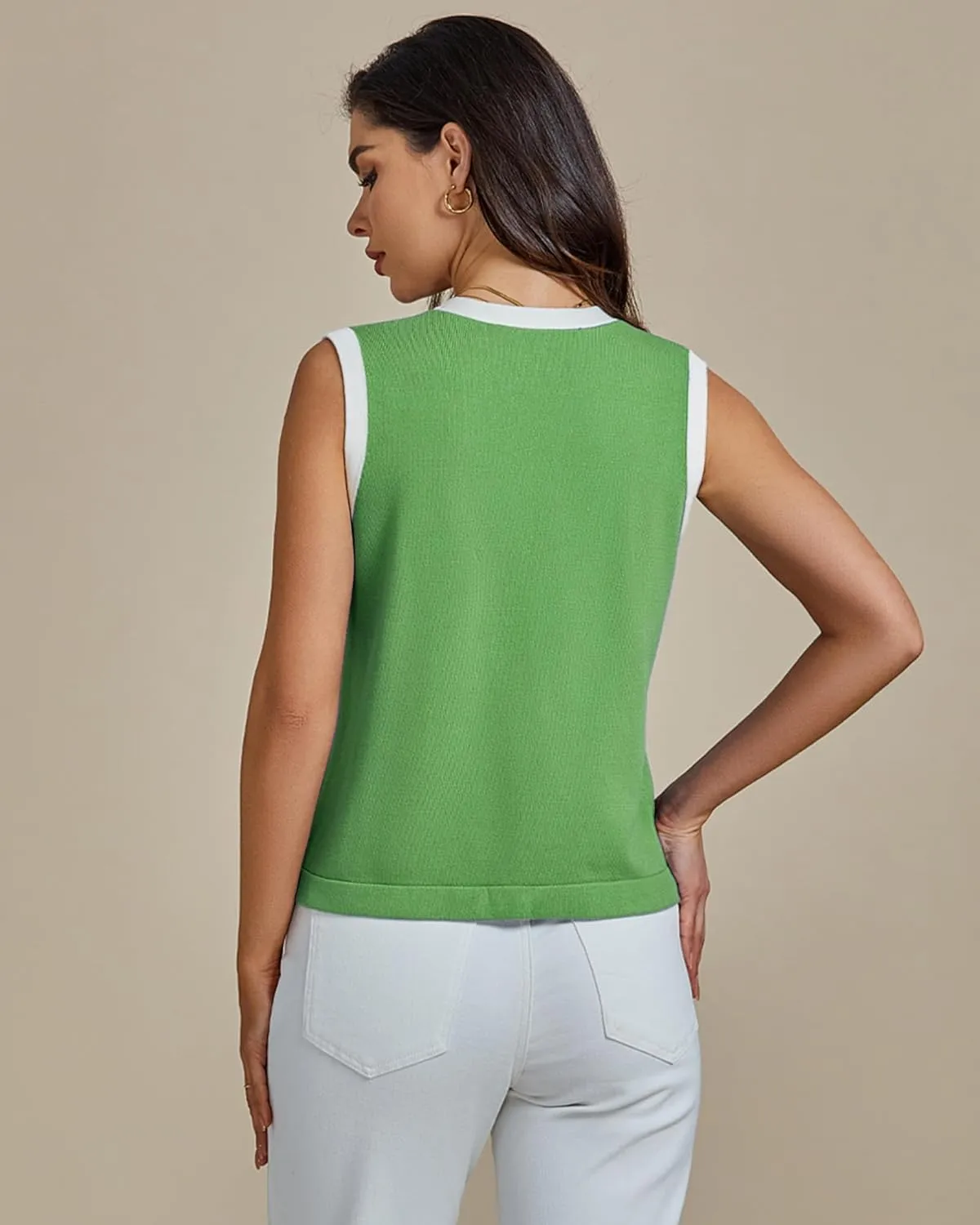 luvamia Knit Vest for Women Trendy Colorblock Button Down Dressy Casual Sleeveless Summer Sweater Vests Top with Pockets