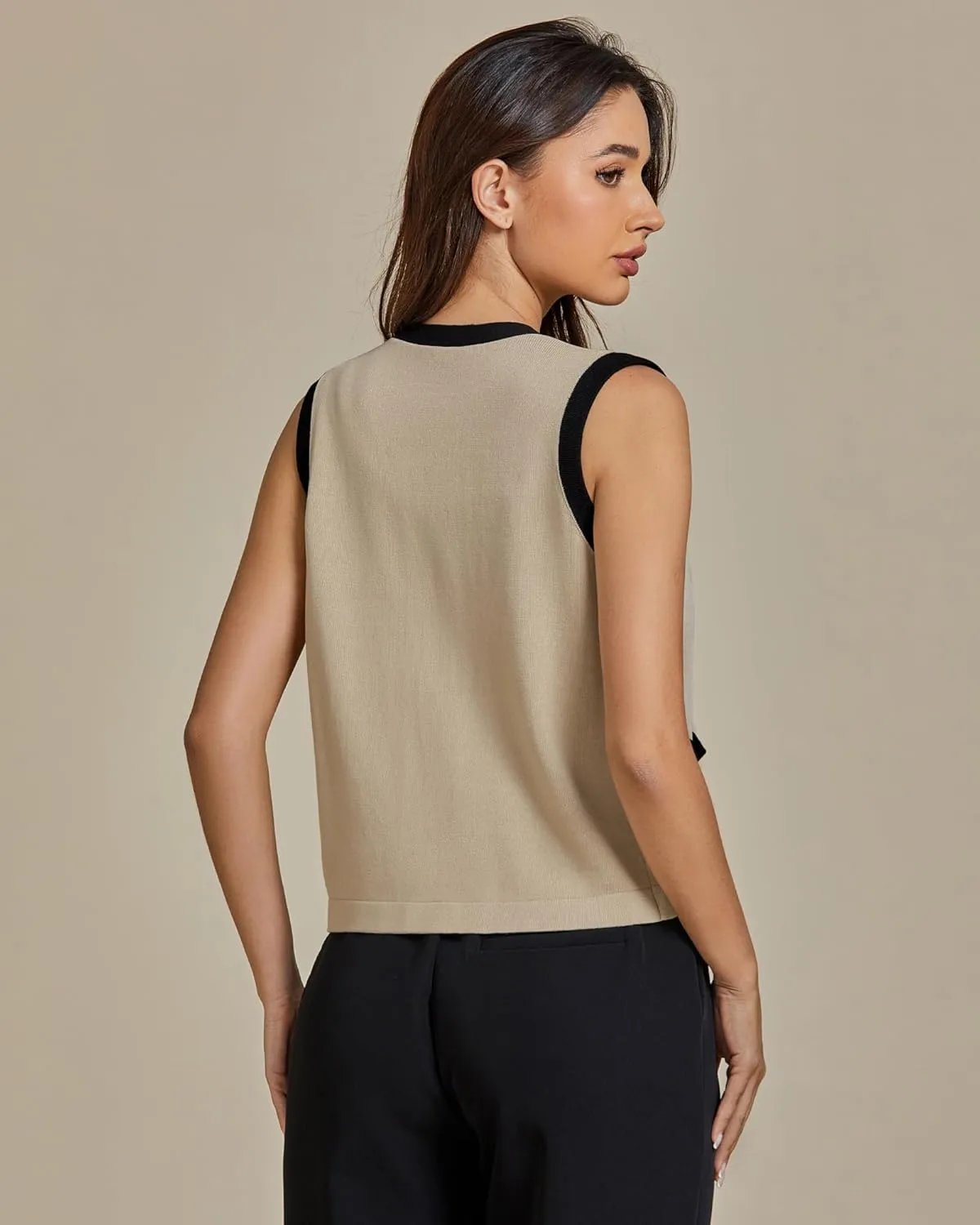luvamia Knit Vest for Women Trendy Colorblock Button Down Dressy Casual Sleeveless Summer Sweater Vests Top with Pockets