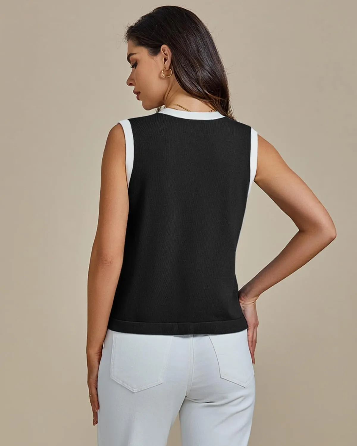 luvamia Knit Vest for Women Trendy Colorblock Button Down Dressy Casual Sleeveless Summer Sweater Vests Top with Pockets