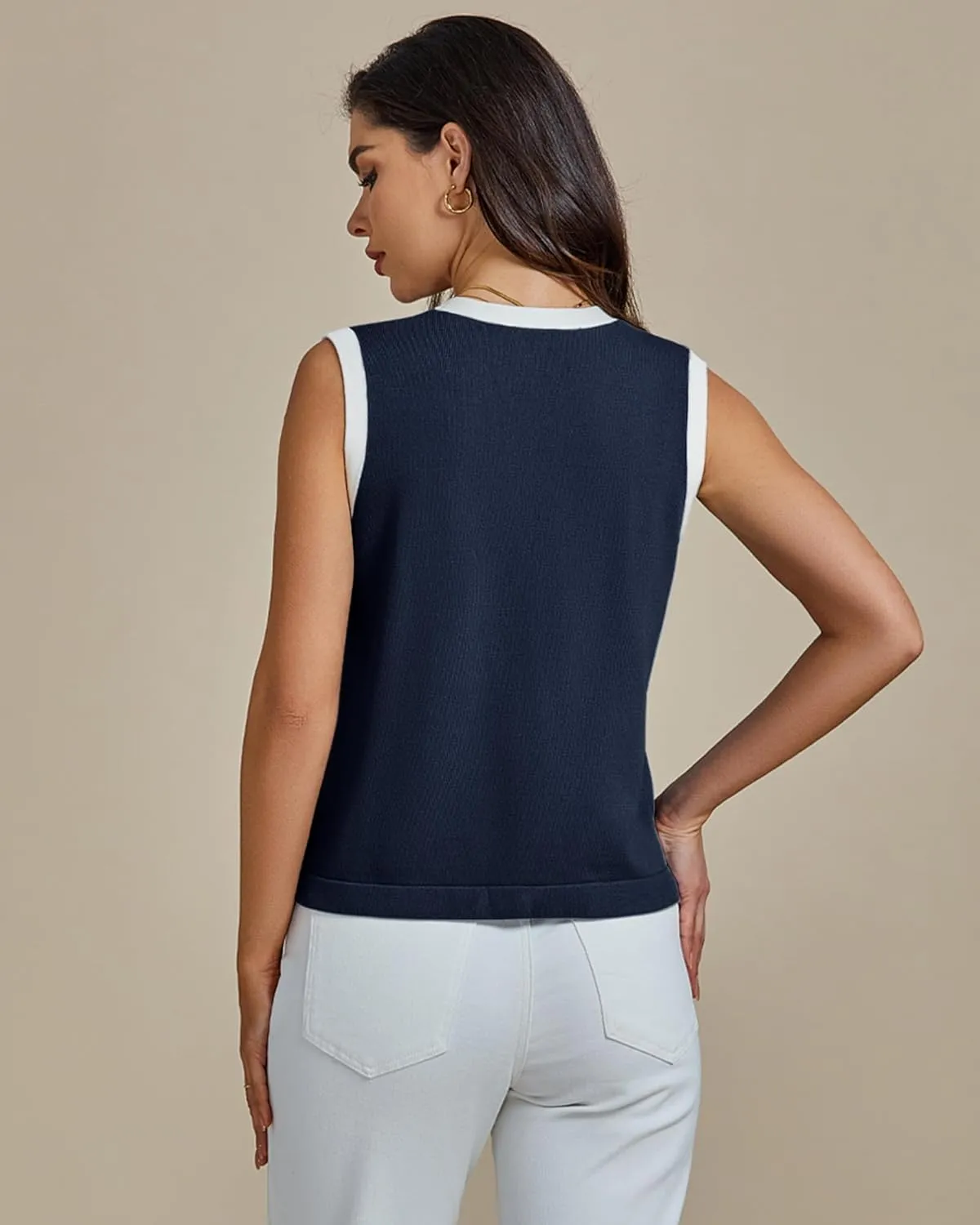 luvamia Knit Vest for Women Trendy Colorblock Button Down Dressy Casual Sleeveless Summer Sweater Vests Top with Pockets