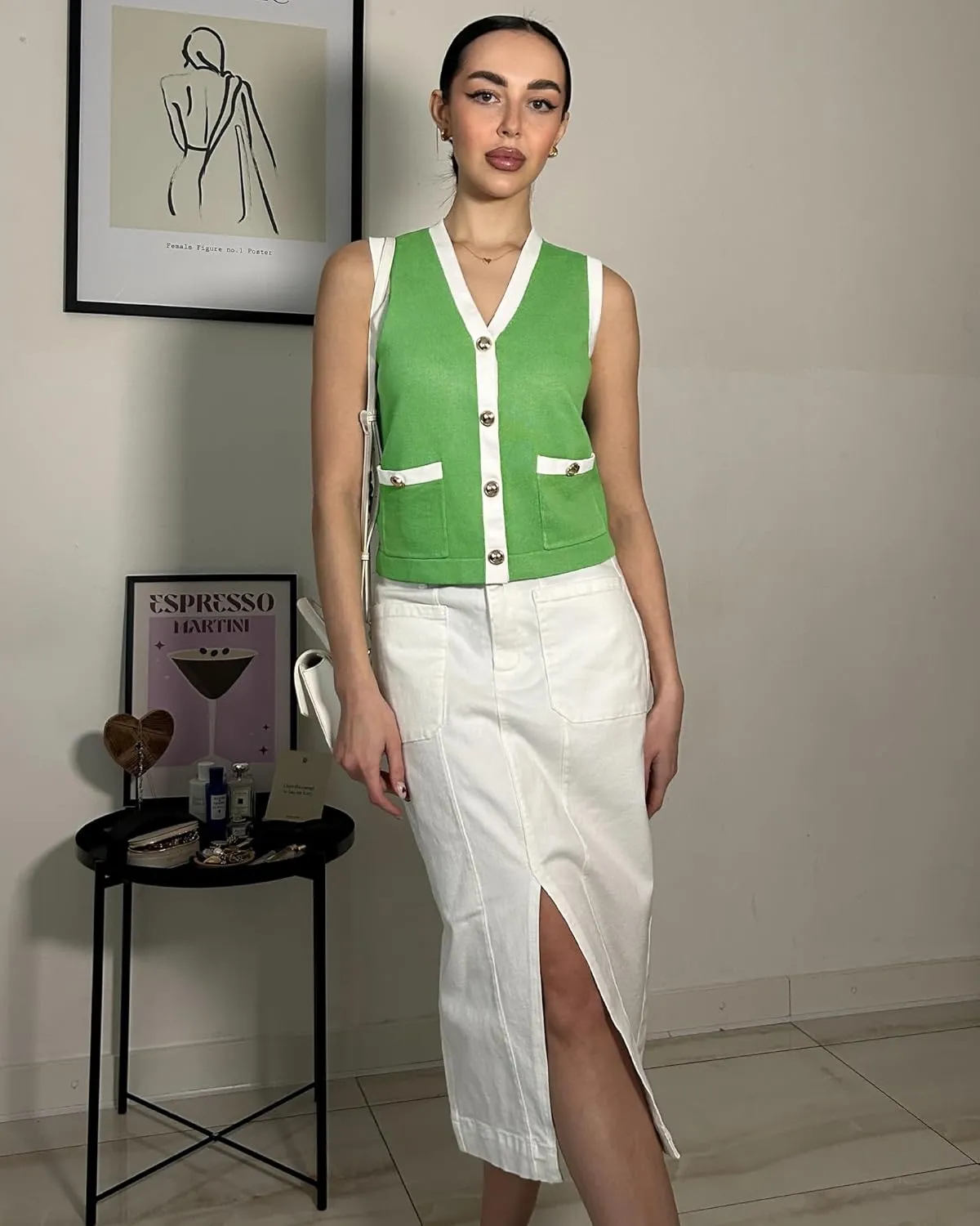 luvamia Knit Vest for Women Trendy Colorblock Button Down Dressy Casual Sleeveless Summer Sweater Vests Top with Pockets
