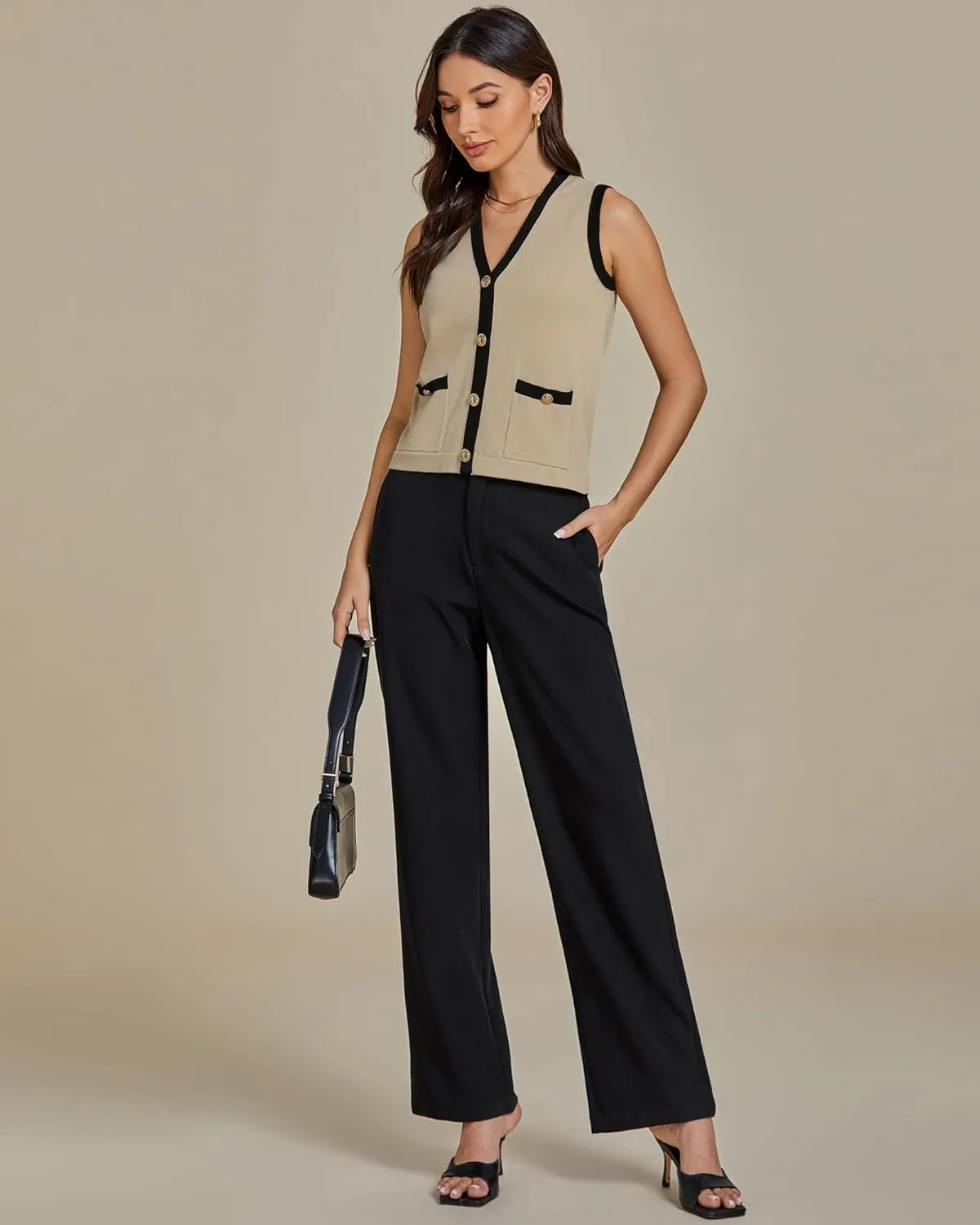 luvamia Knit Vest for Women Trendy Colorblock Button Down Dressy Casual Sleeveless Summer Sweater Vests Top with Pockets