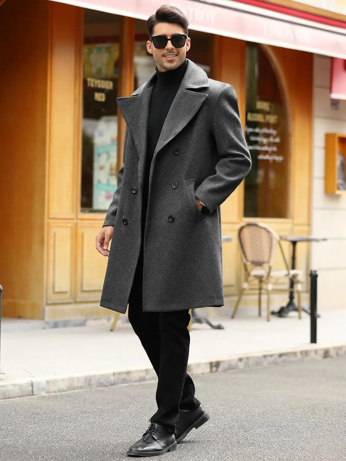 Makkrom Mens Double Breasted Trench Coat Casual Lapel Collar Business Winter Long Overcoats