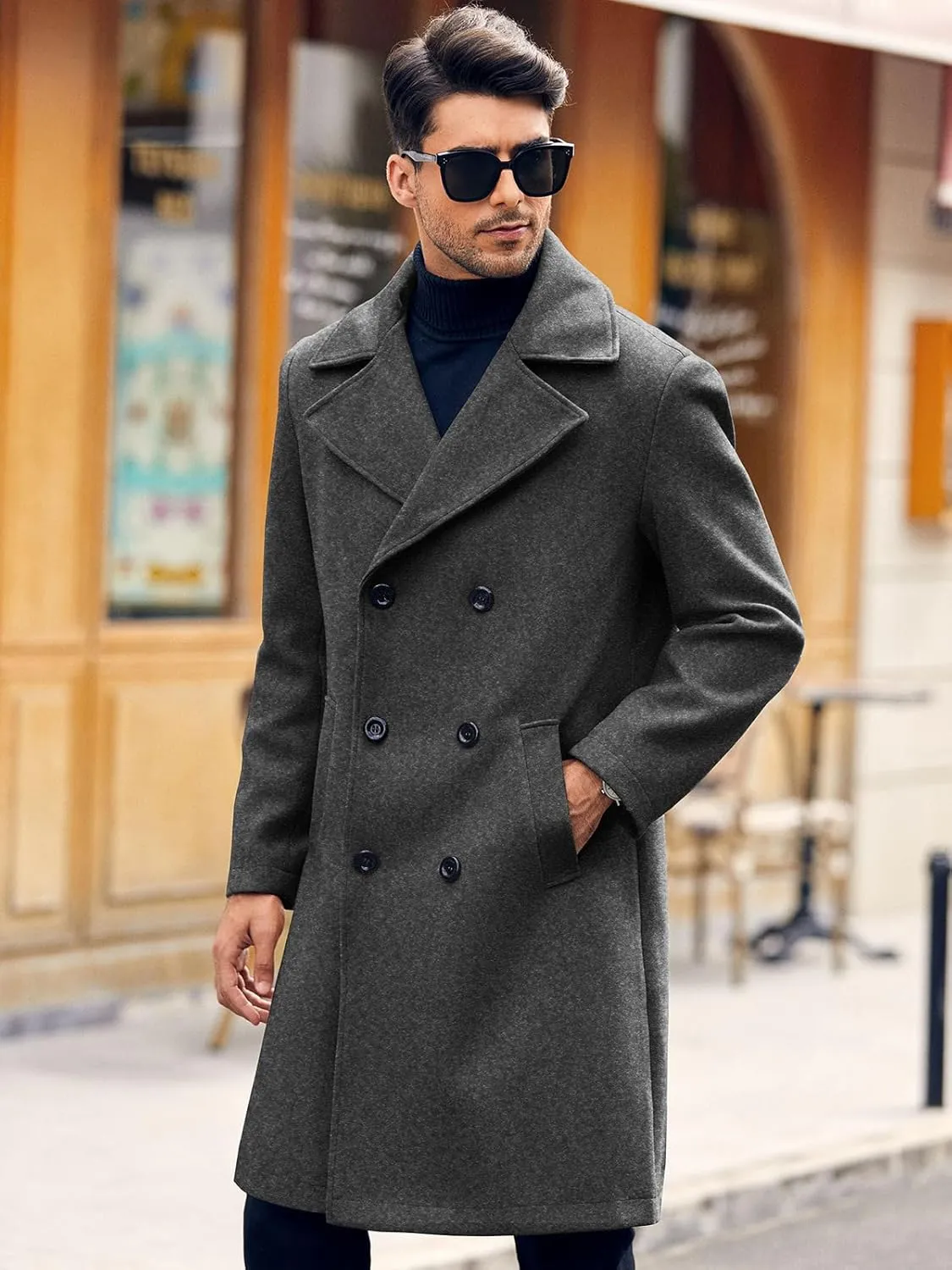 Makkrom Mens Double Breasted Trench Coat Casual Lapel Collar Business Winter Long Overcoats