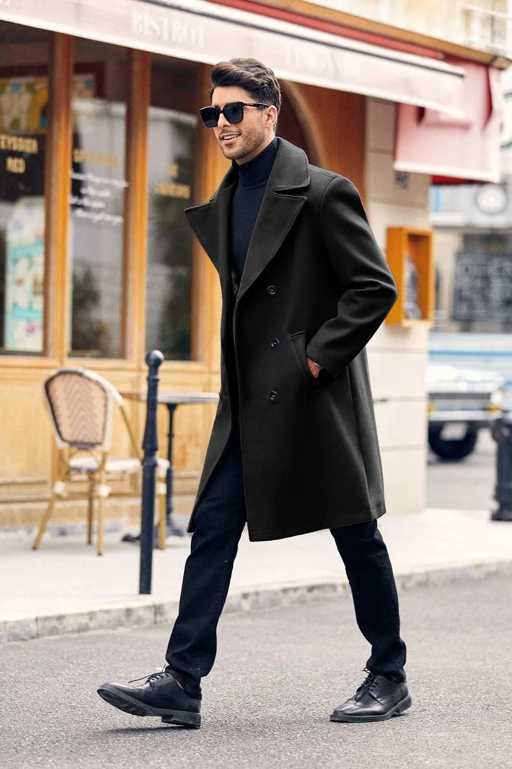 Makkrom Mens Double Breasted Trench Coat Casual Lapel Collar Business Winter Long Overcoats