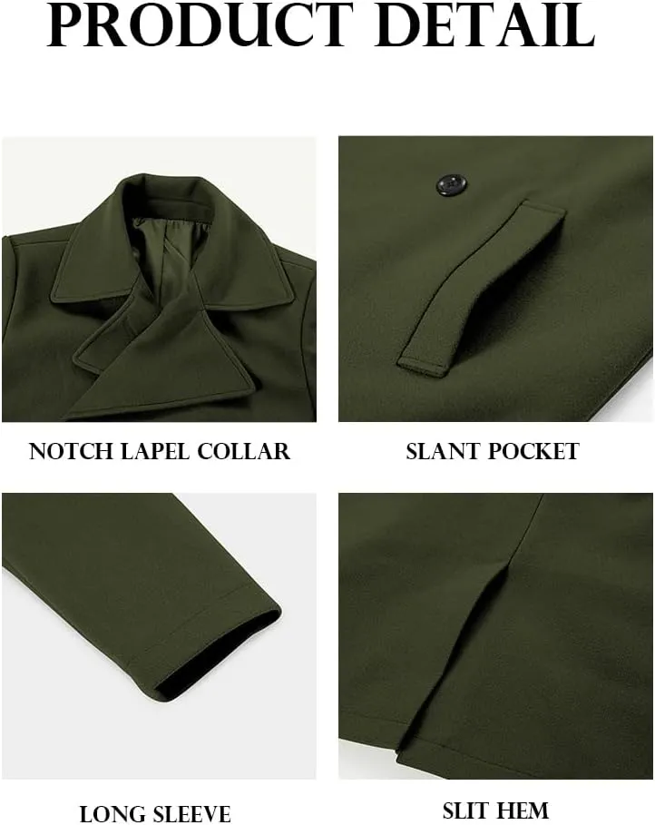 Makkrom Mens Double Breasted Trench Coat Casual Lapel Collar Business Winter Long Overcoats