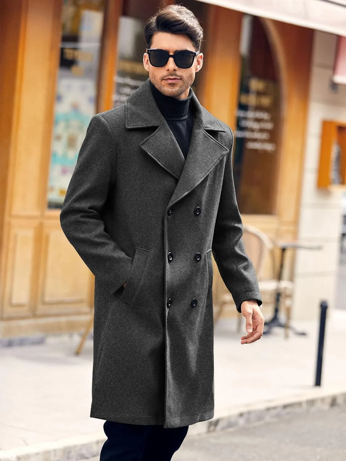 Makkrom Mens Double Breasted Trench Coat Casual Lapel Collar Business Winter Long Overcoats