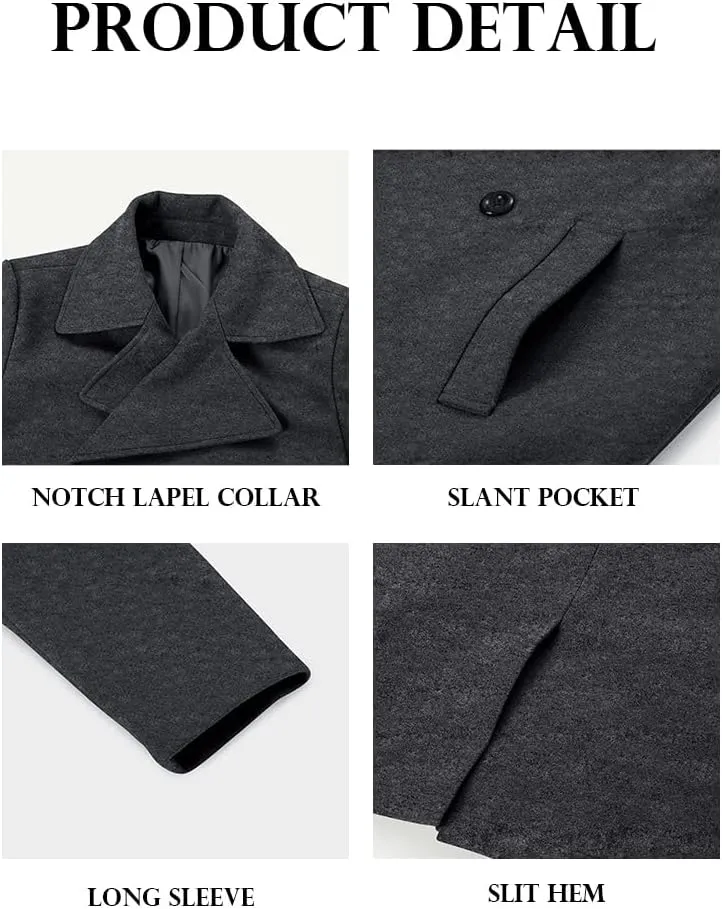 Makkrom Mens Double Breasted Trench Coat Casual Lapel Collar Business Winter Long Overcoats